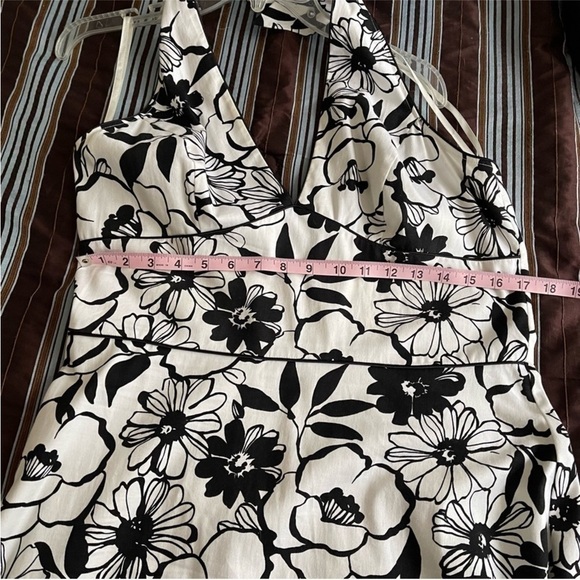 A.P.N.Y. Cotton Halter Dress Backless Black and White Floral - Picture 6 of 8